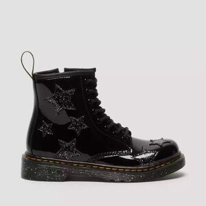 Dr. Martens Black Patent Glitter Star Lace-Up Ankle Boots